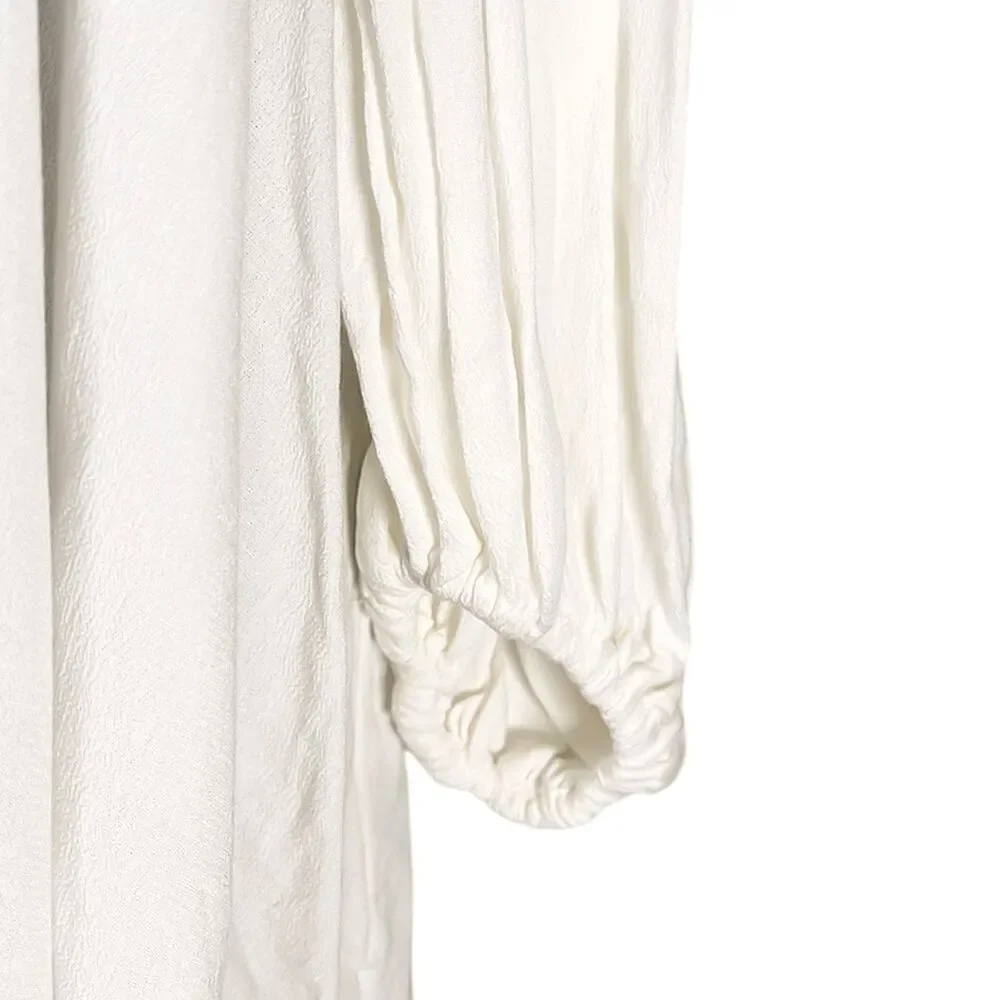 Free People Womens M Ivory Cold Shoulder Tunic Dress Pleated Boho Flowy Mini
